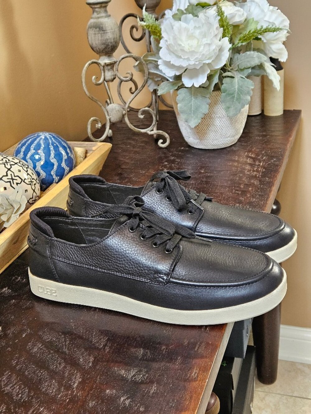 Clae Men's Zissou Leather Boat Shoe / Sneaker, Black, Sz 13